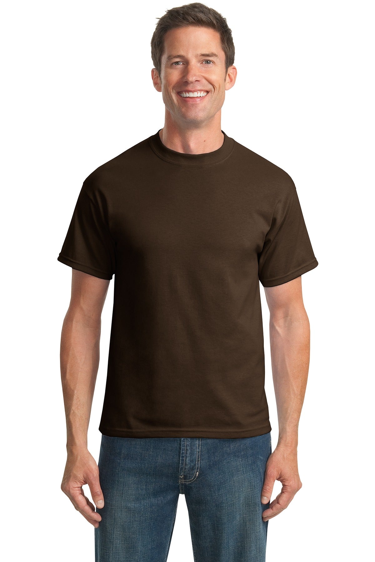 Front View of Brown Port & Co Tall Core Blend Tee. PC55T