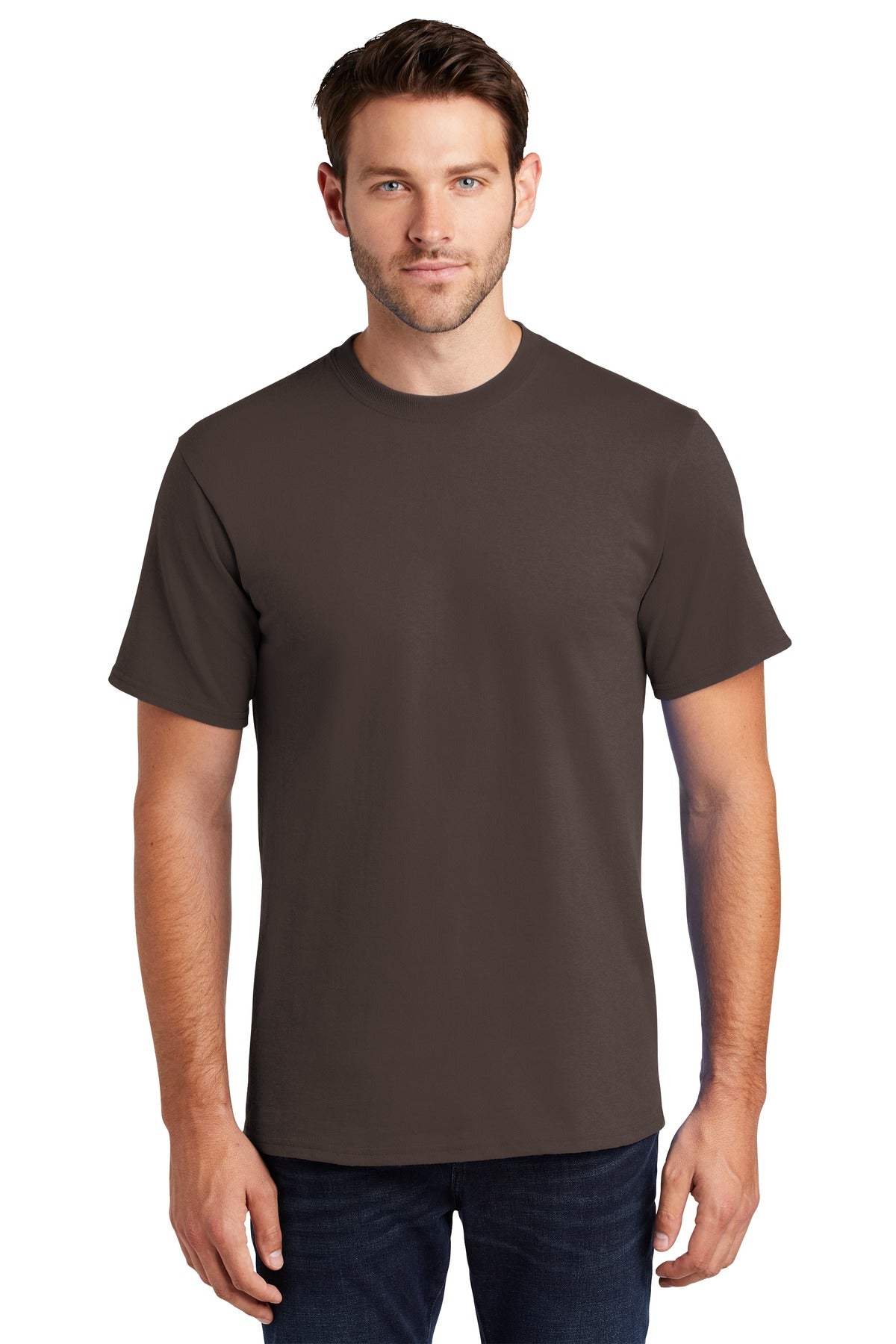 Front View of Brown Port & Co Tall Essential Tee. PC61T