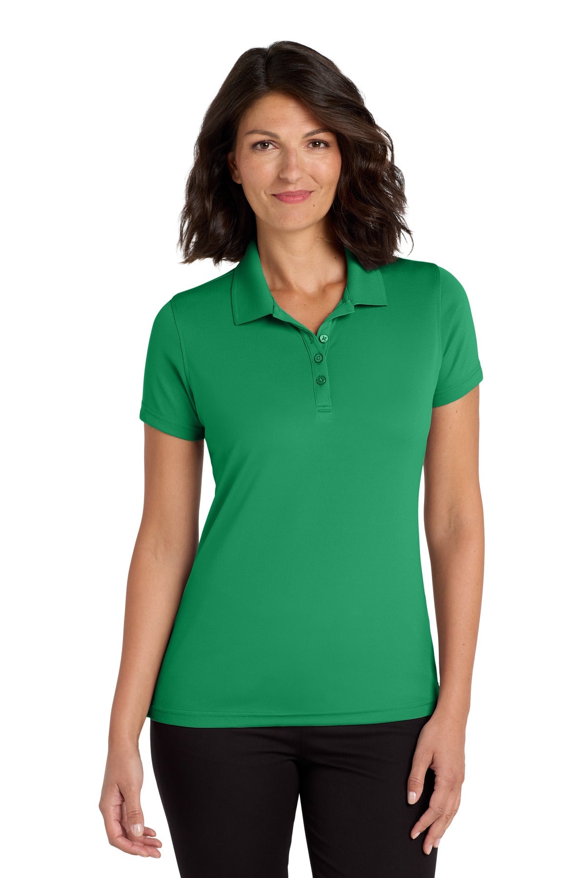Front View of Brt Kelly Grn Port Authority Women's Dry Zone UV Micro-Mesh Polo. LK110