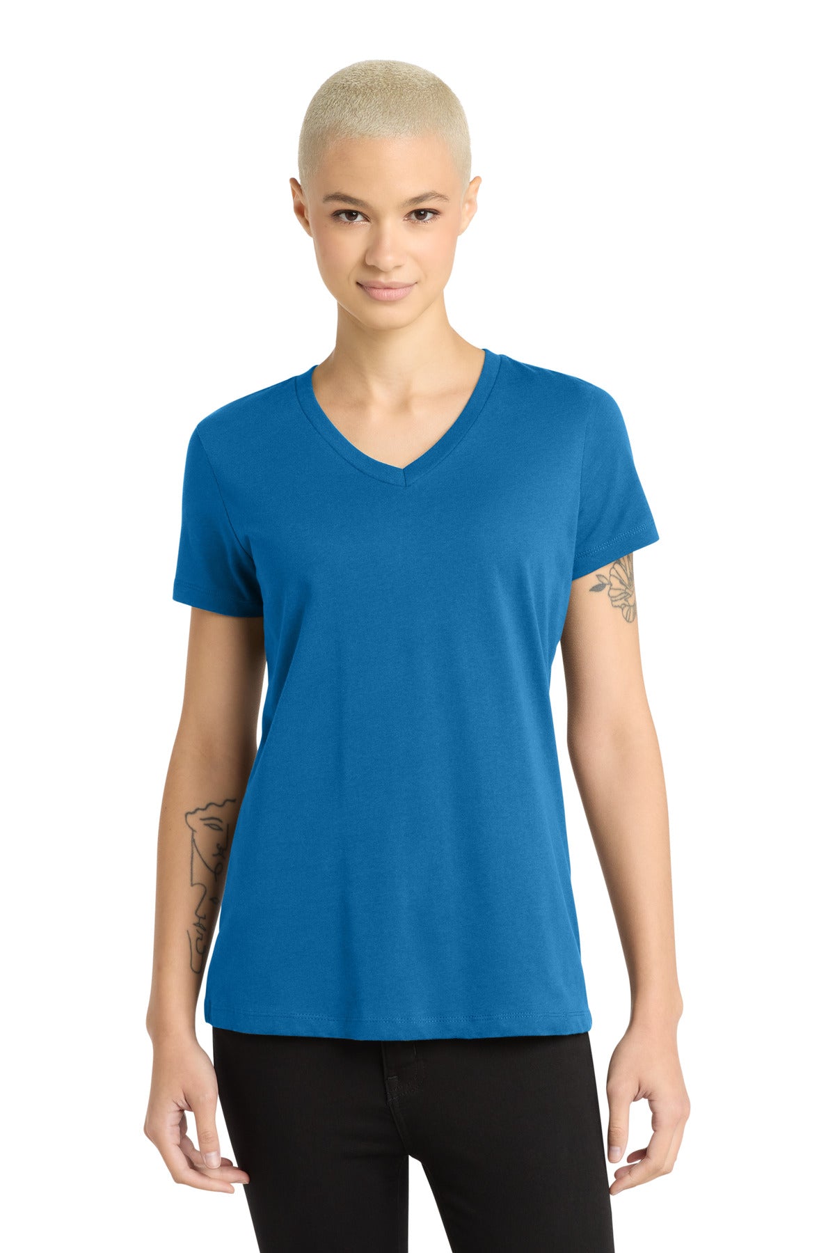 Front View of BrtBlue District - Women's Perfect Weight V-Neck Tee. DM1170L