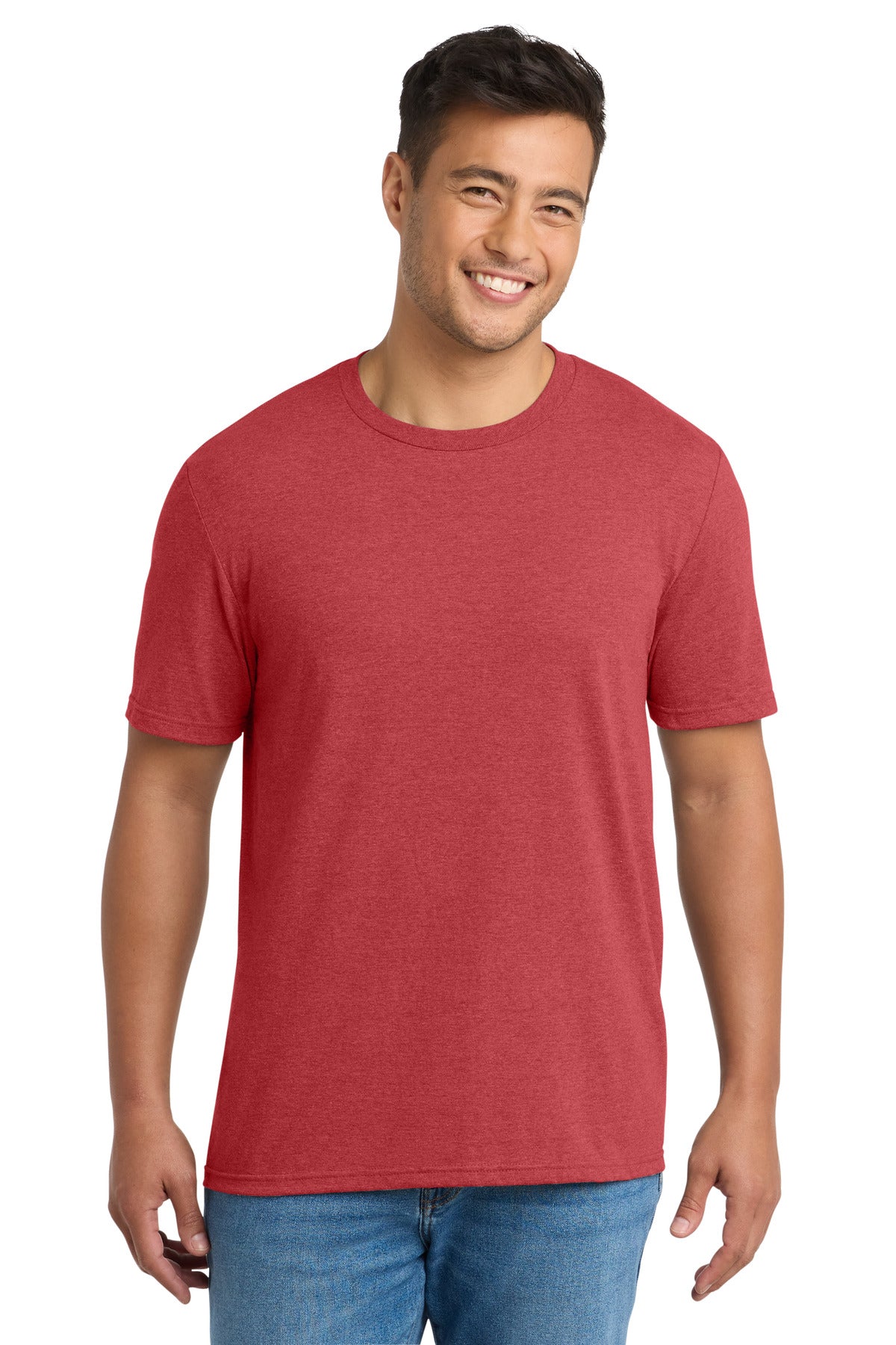 Front View of BrtRedHthr Port & Co Tri-Blend Tee. PC330