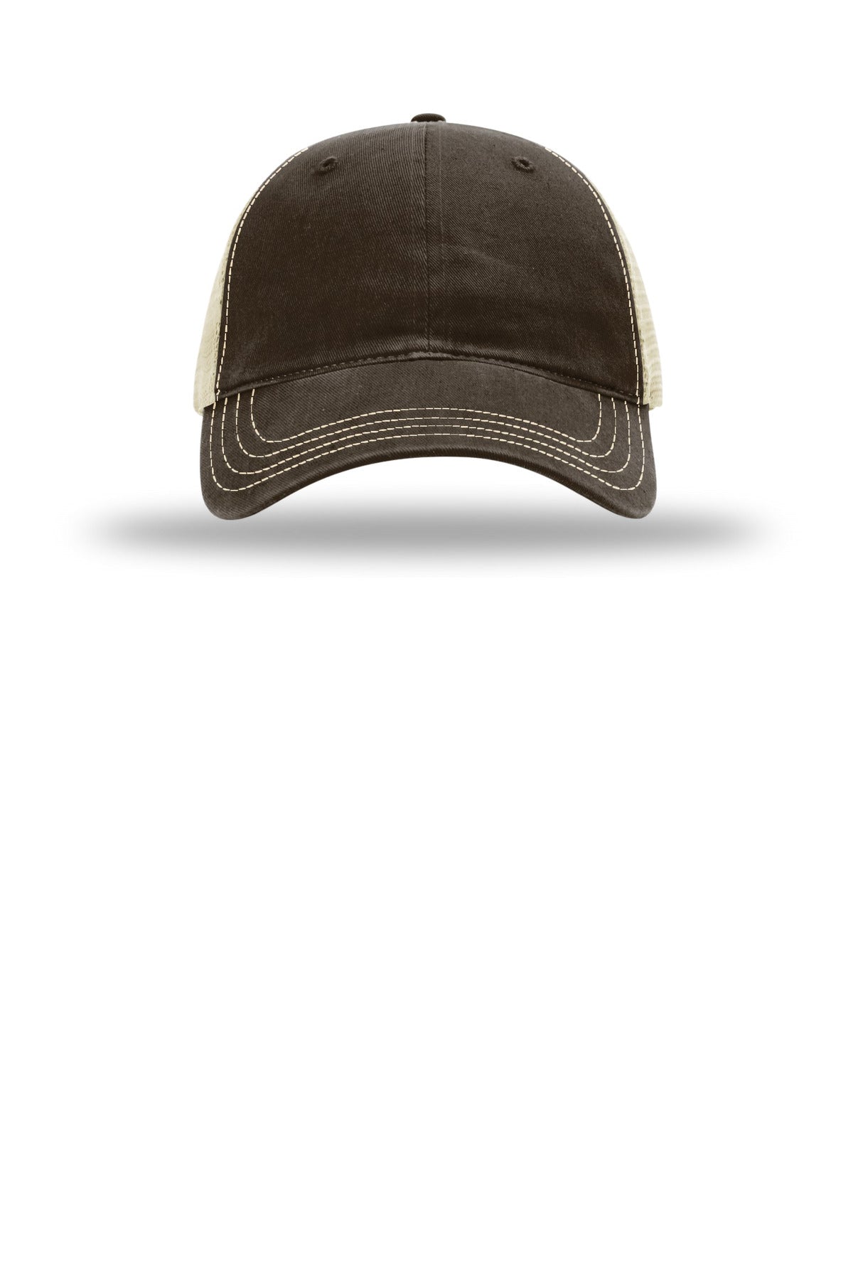 Front View of Brwn/Khaki Richardson Garment Washed Trucker 111
