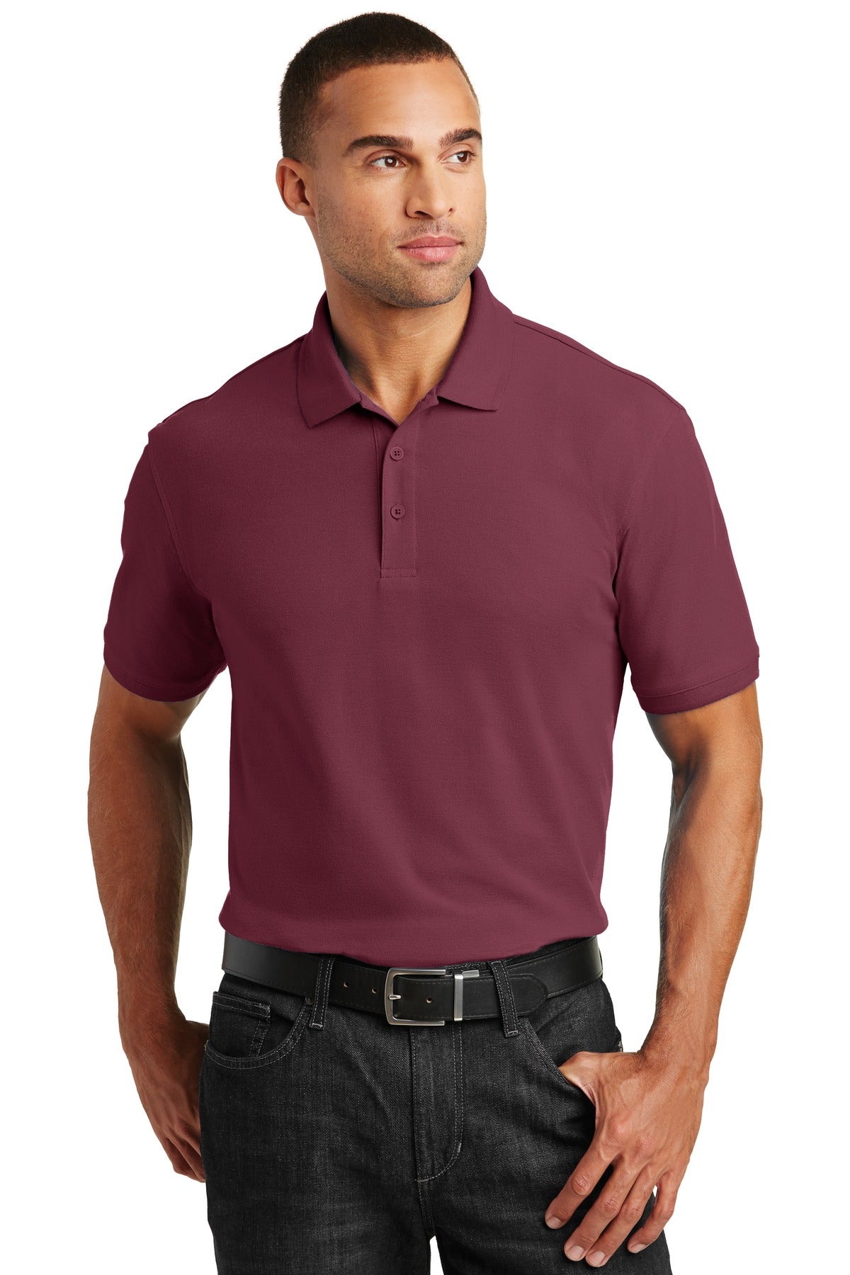 Front View of Burgundy Port Authority Core Classic Pique Polo. K100
