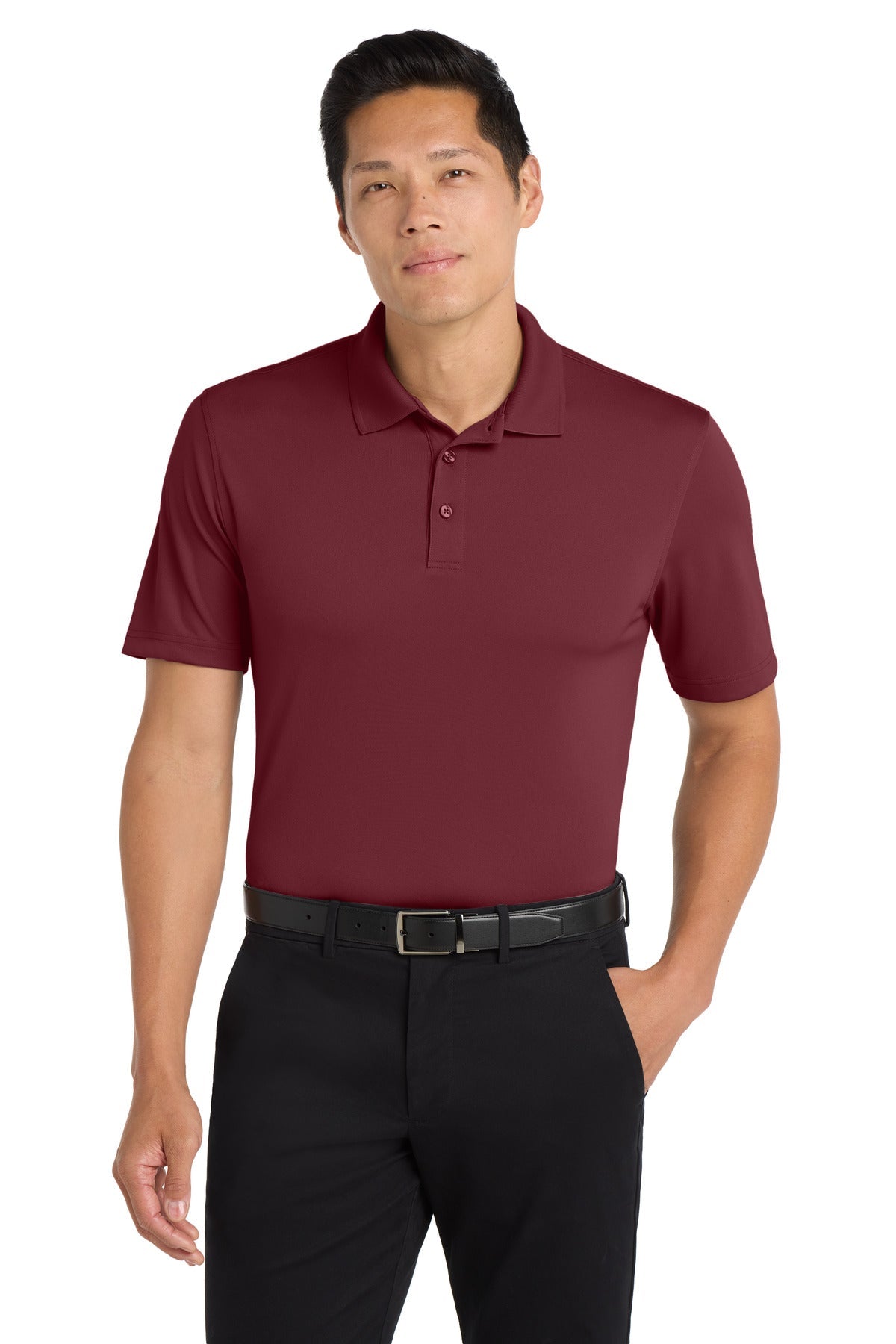 Front View of Burgundy Port Authority Dry Zone UV Micro-Mesh Polo. K110