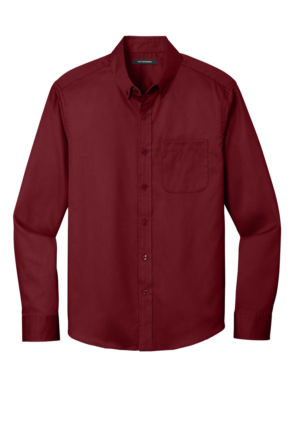 Front View of Burgundy Port Authority Long Sleeve SuperPro React Twill Shirt. W808