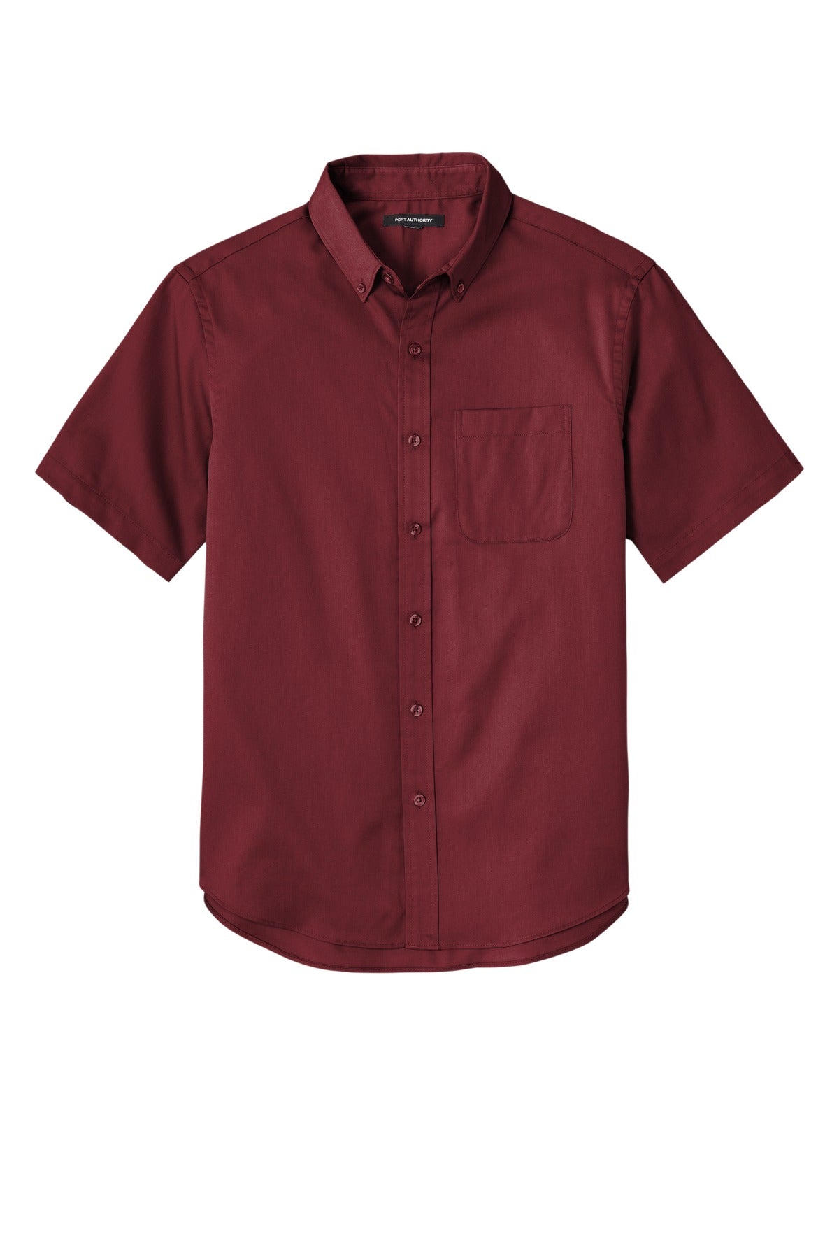 Front View of Burgundy Port Authority Short Sleeve SuperPro React Twill Shirt. W809