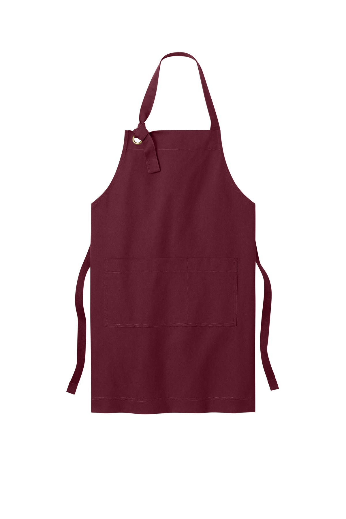 Front View of Burgundy Port Authority Signature Heavy Twill Bib Apron A900
