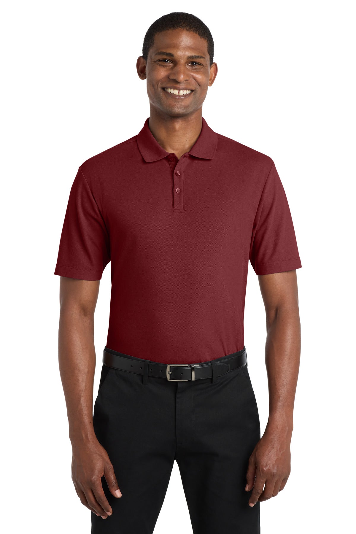 Front View of Burgundy Port Authority SuperPro React Polo. K810