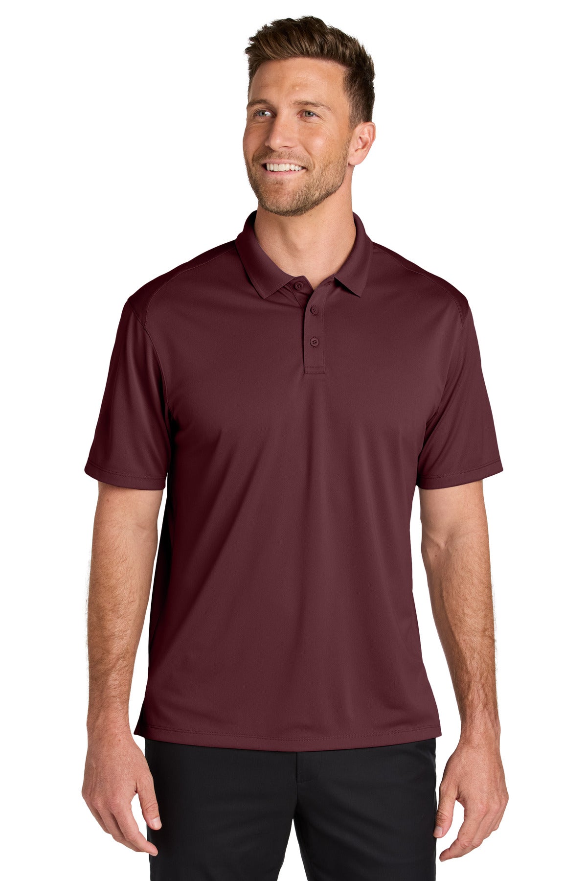Front View of Burgundy Port Authority Wearever Performance Pique Polo K240
