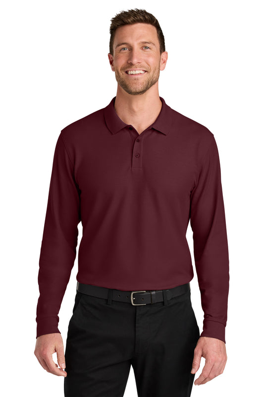 Front View of Burgundy Port Authority Wearever Signature Pique Long Sleeve Polo K200LS