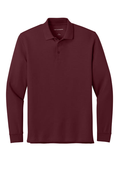 Front View of Burgundy Port Authority Wearever Signature Pique Long Sleeve Polo K200LS