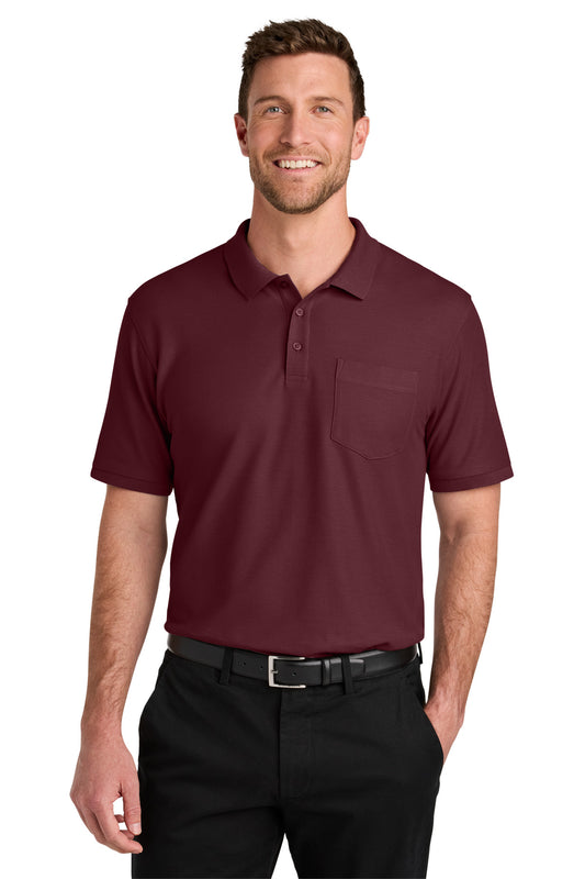 Front View of Burgundy Port Authority Wearever Signature Pique Pocket Polo K200P