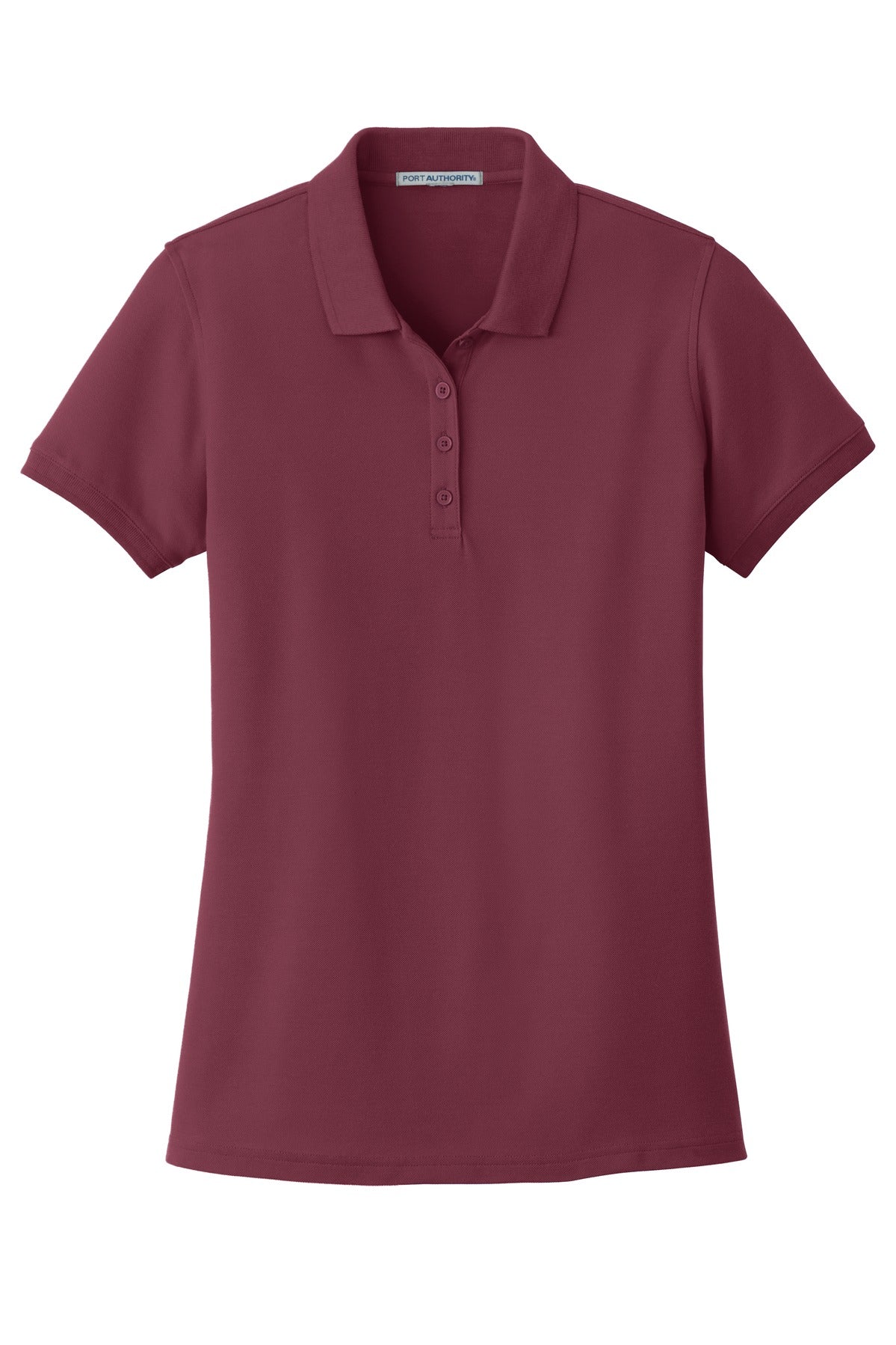 Front View of Burgundy Port Authority Women's Core Classic Pique Polo. L100