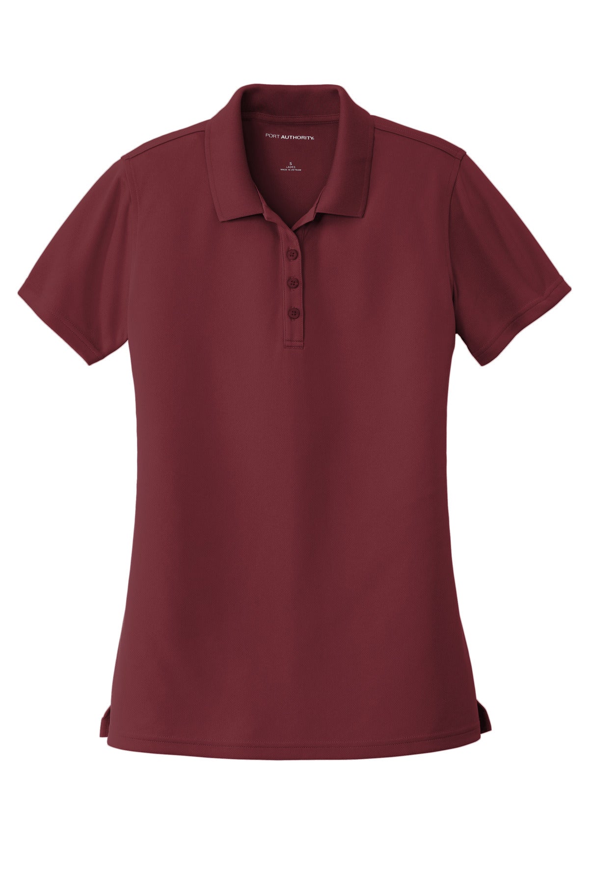 Front View of Burgundy Port Authority Women's Dry Zone UV Micro-Mesh Polo. LK110