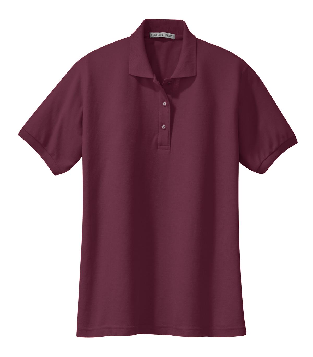 Front View of Burgundy Port Authority Women's Silk Touch Polo. L500
