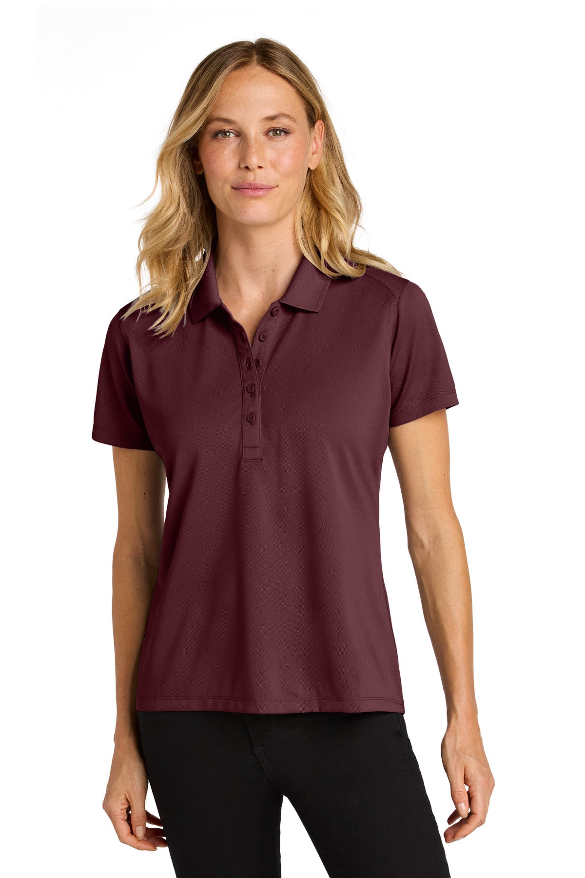 Front View of Burgundy Port Authority Women's Wearever Performance Pique Polo LK240
