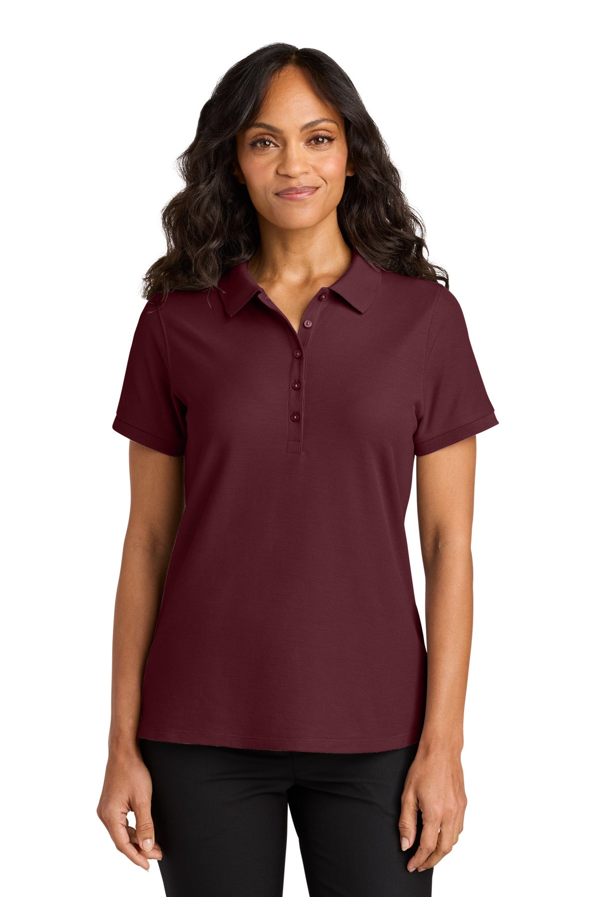 Front View of Burgundy Port Authority Women's Wearever Signature Pique Polo LK200