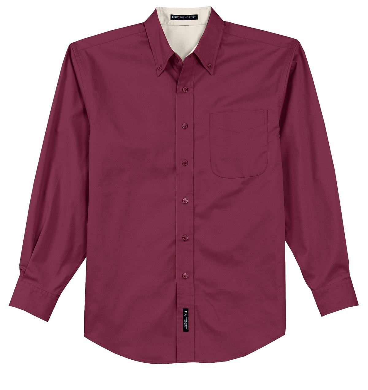 Front View of Burgundy/Lt St Port Authority Long Sleeve Easy Care Shirt S608