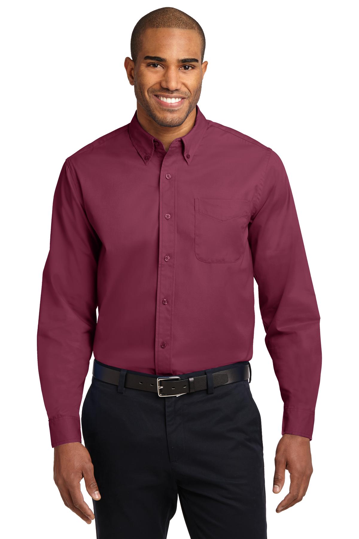 Front View of Burgundy/Lt St Port Authority Long Sleeve Easy Care Shirt S608