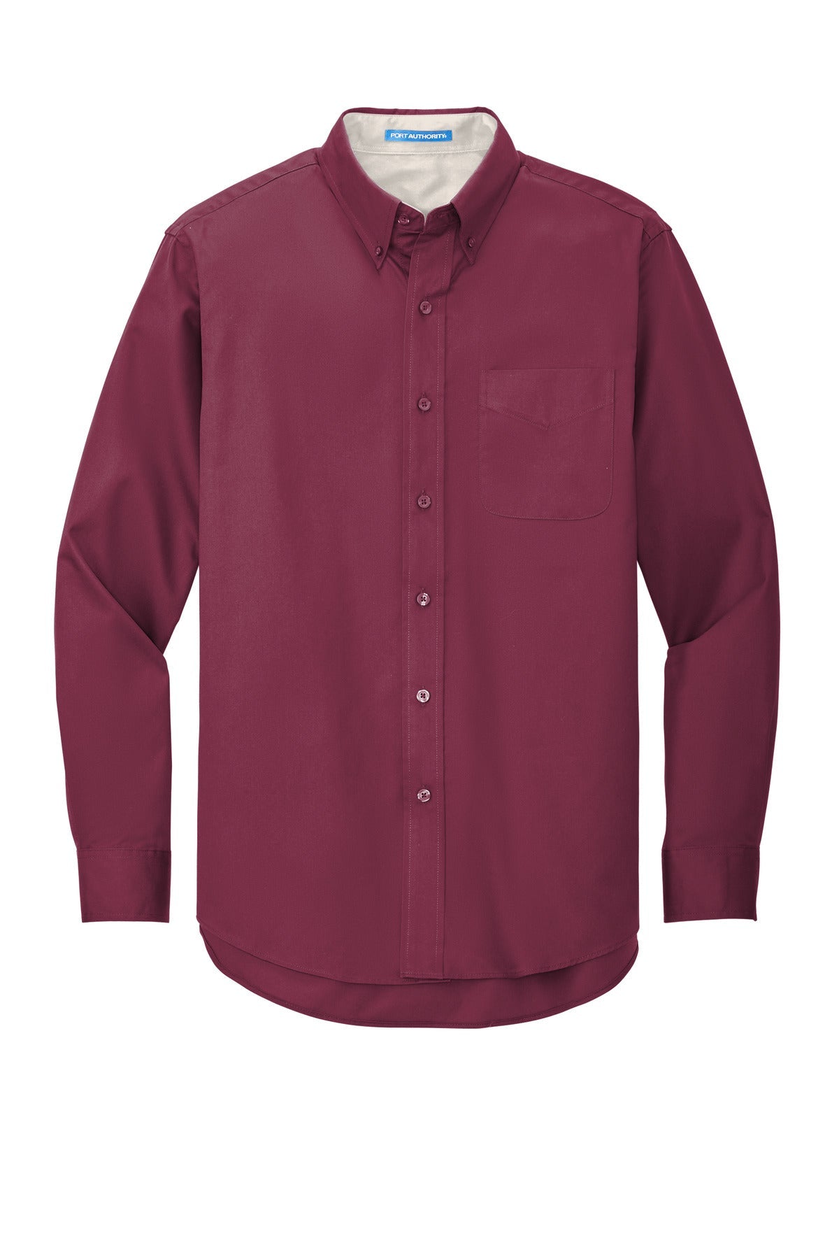 Front View of Burgundy/Lt St Port Authority Long Sleeve Easy Care Shirt S608
