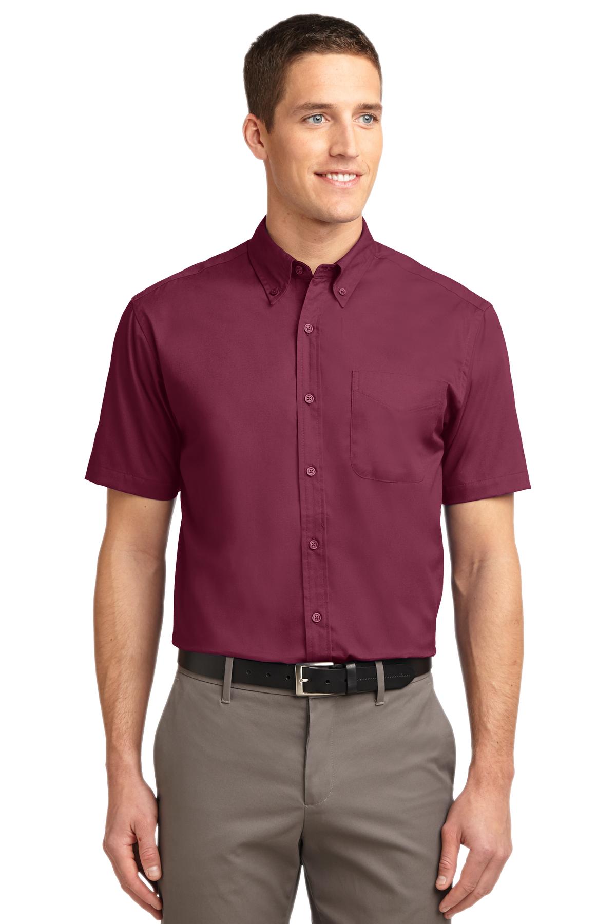 Front View of Burgundy/Lt St Port Authority Short Sleeve Easy Care Shirt. S508