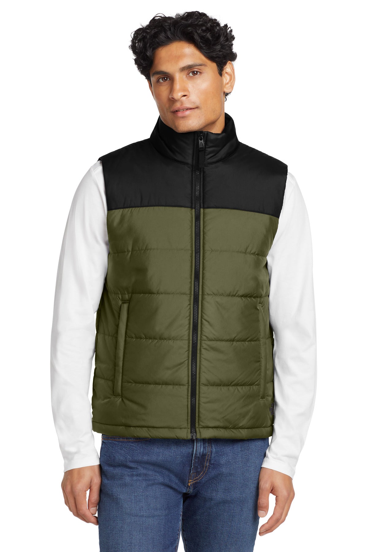 Front View of Burnt Olive Gn The North Face Everyday Insulated Vest. NF0A529A