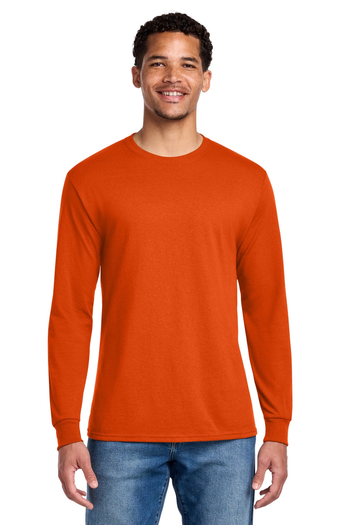 Front View of BurntOrng Jerzees - Dri-Power 50/50 Cotton/Poly Long Sleeve T-Shirt. 29LS