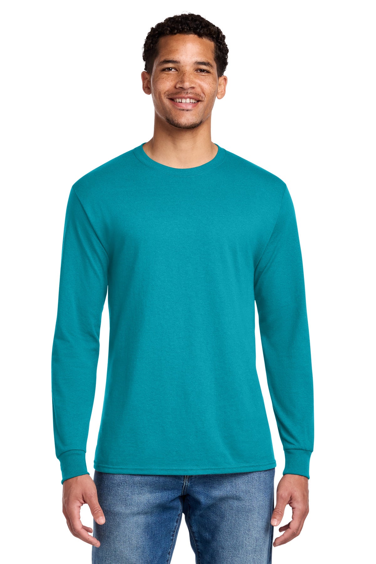 Front View of CaliBlue Jerzees - Dri-Power 50/50 Cotton/Poly Long Sleeve T-Shirt. 29LS