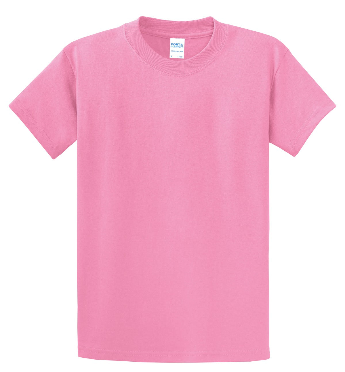 Front View of Candy Pink Port & Co Essential Tee. PC61