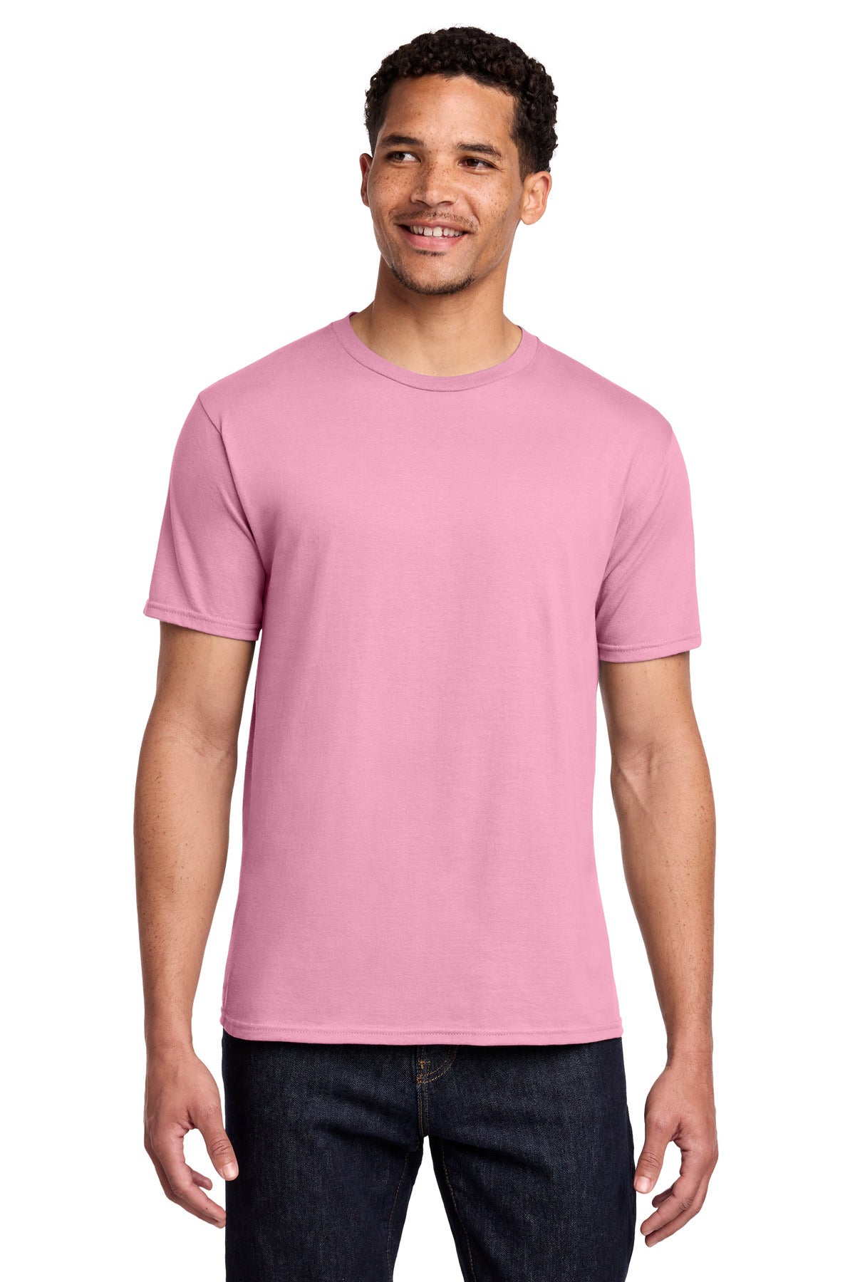 Front View of Candy Pink Port & Co Fan Favorite Tee. PC450