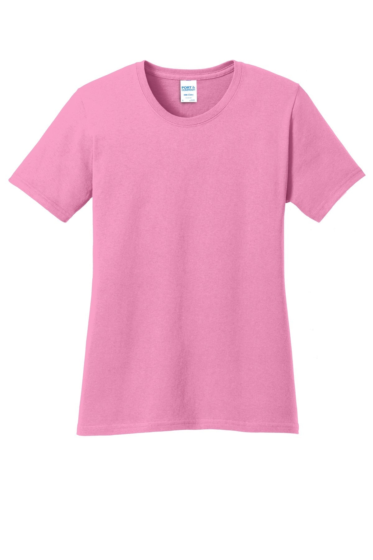 Front View of Candy Pink Port & Co Women's Core Cotton Tee. LPC54