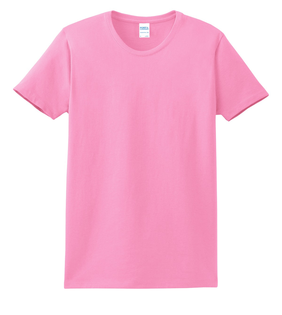 Front View of Candy Pink Port & Co Women's Essential Tee. LPC61