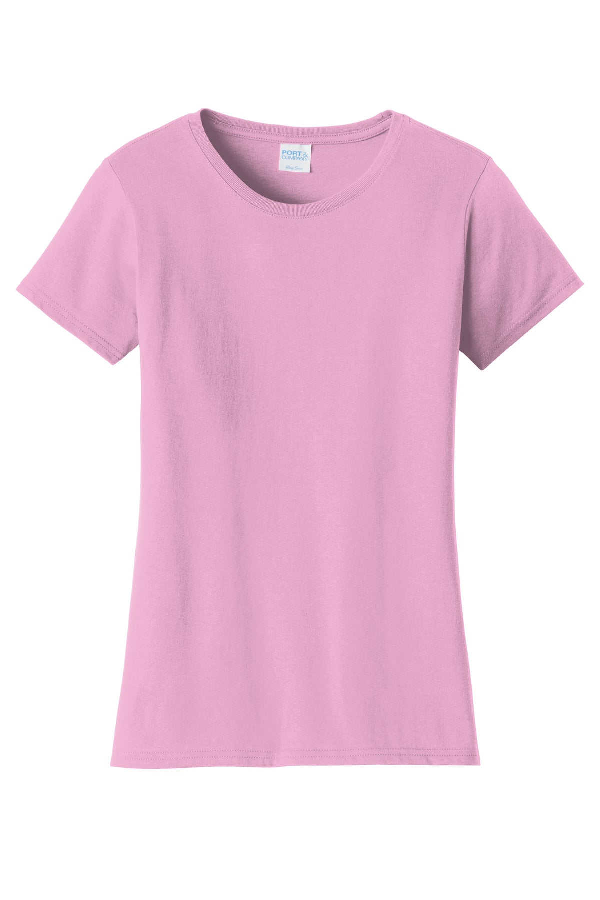 Front View of Candy Pink Port & Co Women's Fan Favorite Tee. LPC450