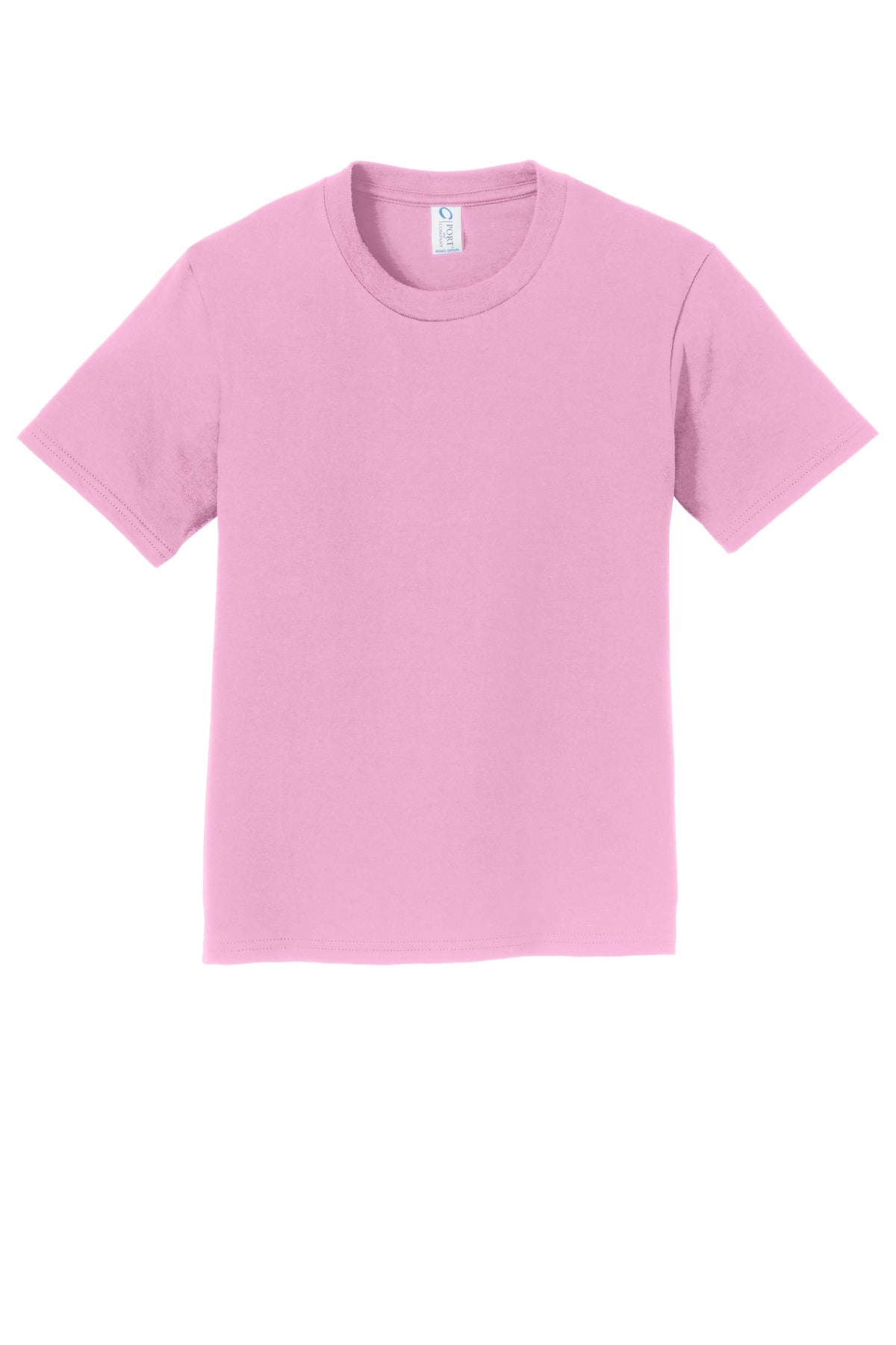 Front View of Candy Pink Port & Co Youth Fan Favorite Tee. PC450Y