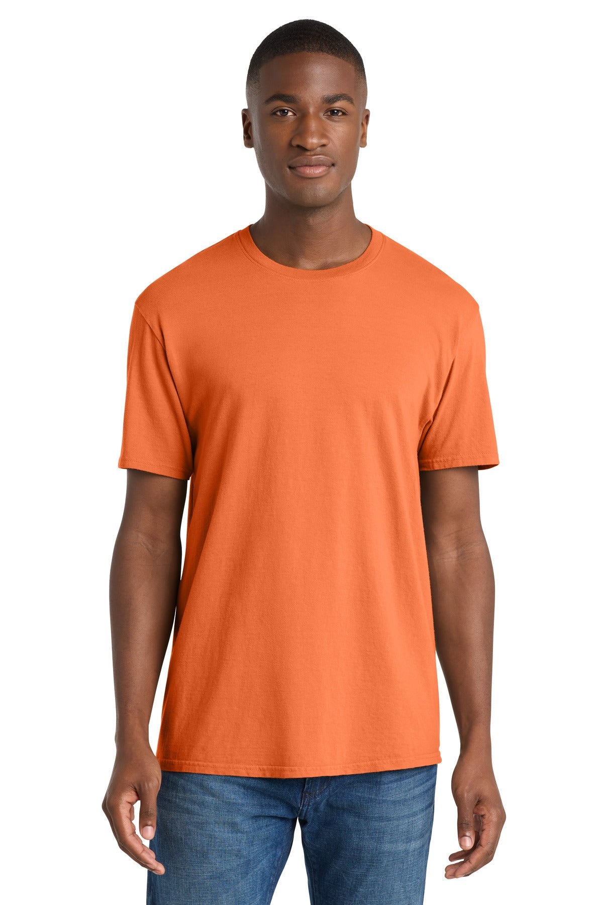 Front View of Cantaloupe Port & Co Beach Wash Garment-Dyed Tee. PC099