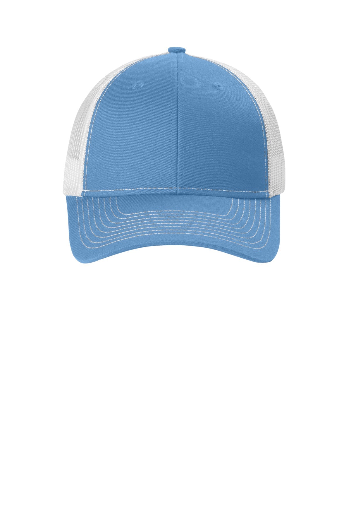 Front View of CarBl/Wht Port Authority Snapback Ponytail Trucker Cap LC401