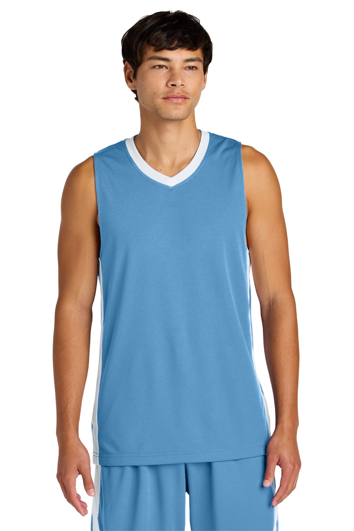 Front View of CarBl/Wht Sport-Tek Rival Basketball Rev Jersey ST900