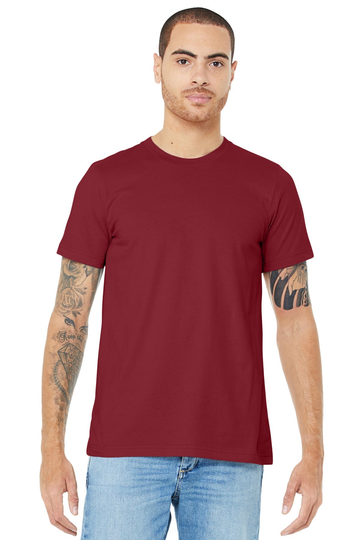 Front View of Cardinal BELLA+CANVAS Unisex Jersey Short Sleeve Tee. BC3001