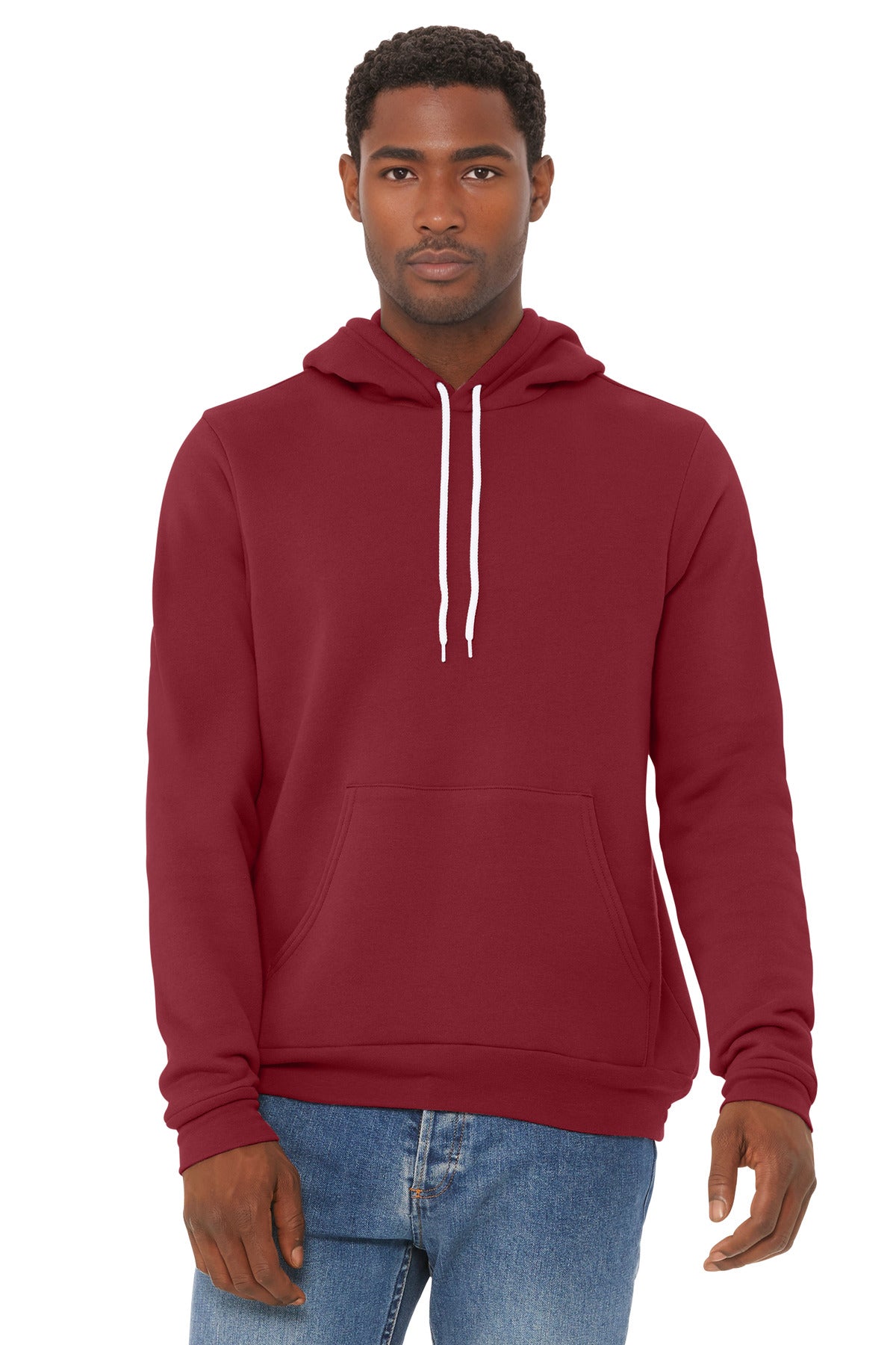 Front View of Cardinal BELLA+CANVAS Unisex Sponge Fleece Pullover Hoodie. BC3719