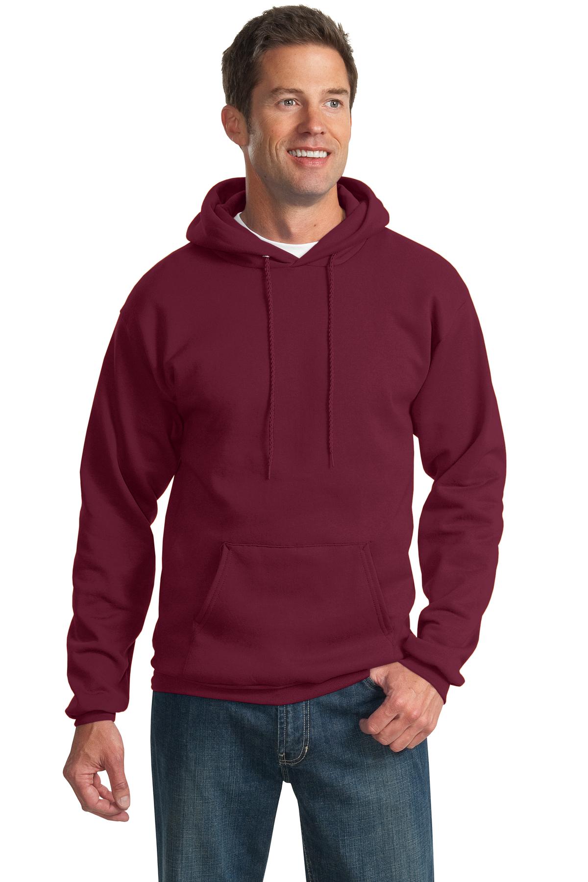Front View of Cardinal Port & Co Essential Fleece Pullover Hooded Sweatshirt. PC90H