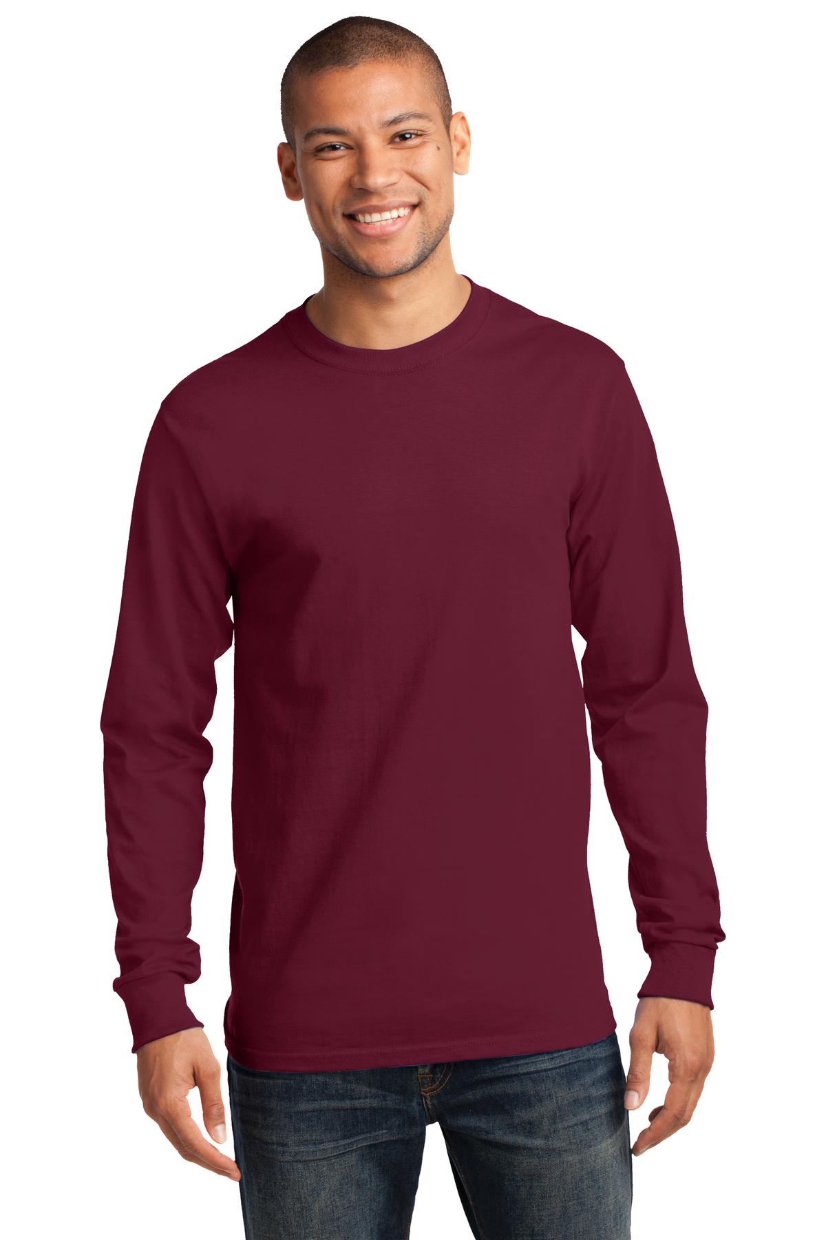 Front View of Cardinal Port & Co Long Sleeve Essential Tee. PC61LS