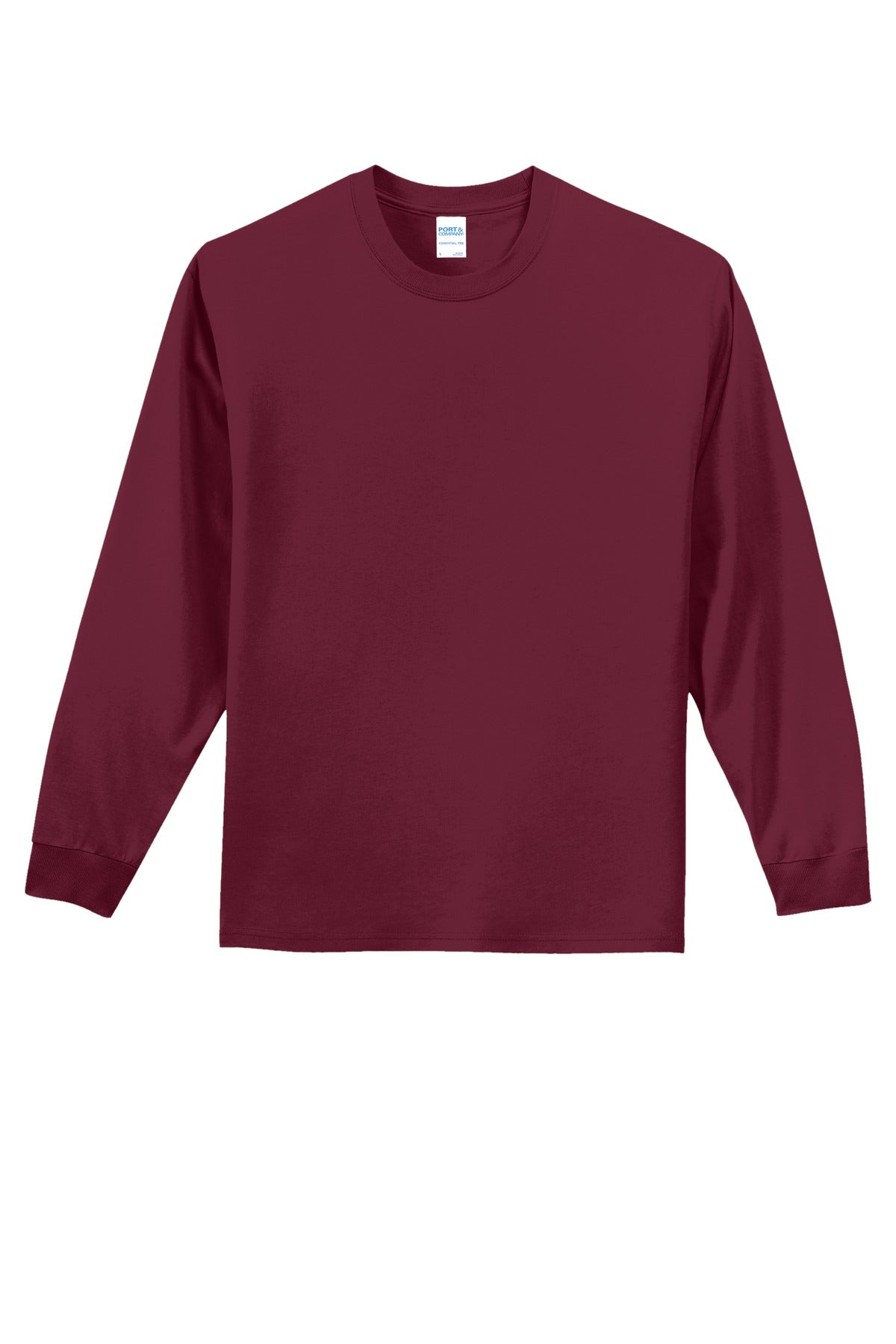 Front View of Cardinal Port & Co Long Sleeve Essential Tee. PC61LS
