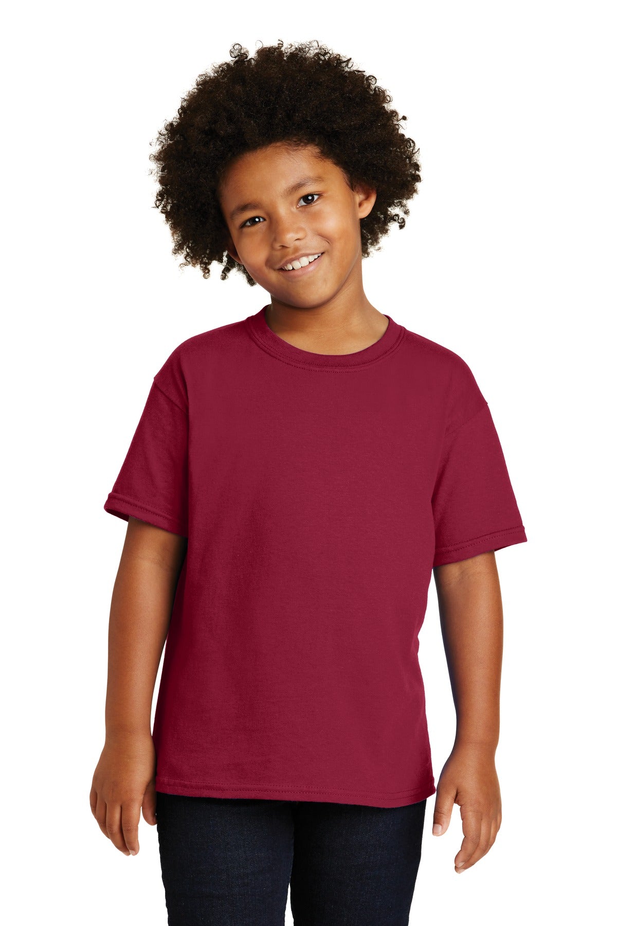 Front View of Cardinal Red Gildan - Youth Heavy Cotton 100% Cotton T-Shirt. 5000B