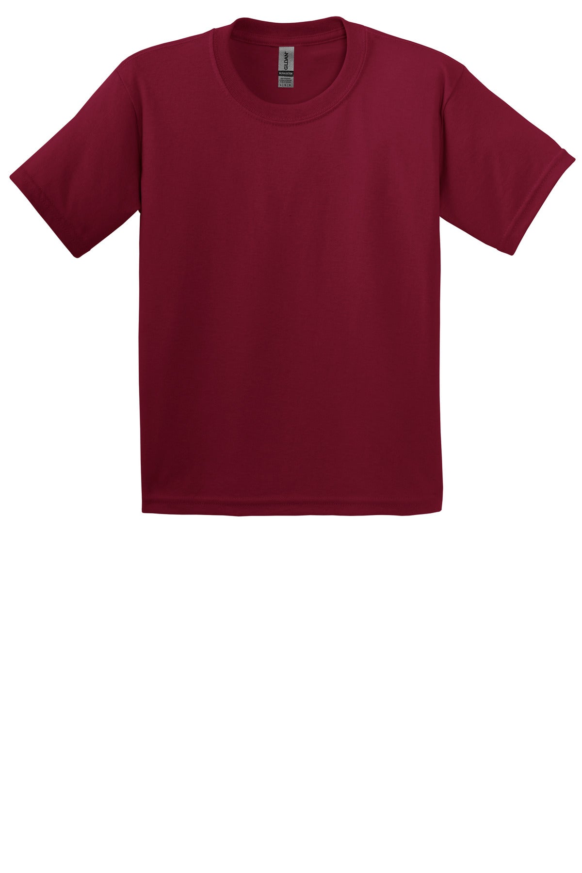 Front View of Cardinal Red Gildan - Youth Ultra Cotton 100% US Cotton T-Shirt. 2000B