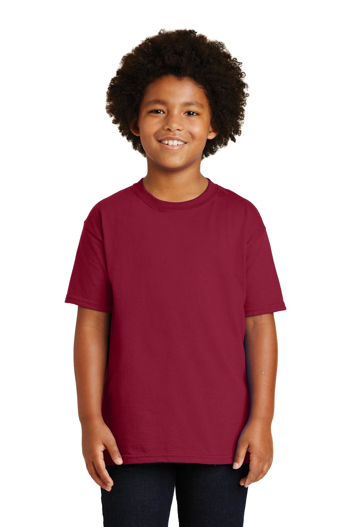 Front View of Cardinal Red Gildan - Youth Ultra Cotton 100% US Cotton T-Shirt. 2000B
