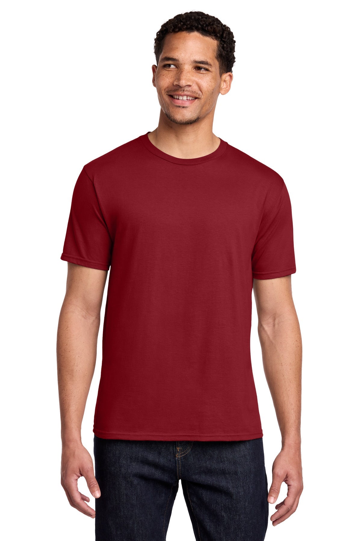 Front View of Cardinal Red Port & Co Fan Favorite Tee. PC450