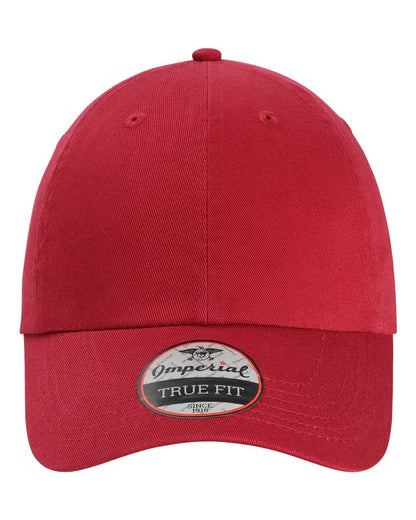 Front View of Cardinal Red The Original Buckle Dad Hat - X210B