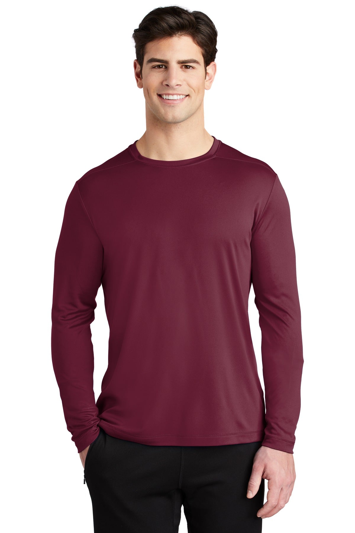 Front View of Cardinal Sport-Tek Posi-UV Pro Long Sleeve Tee. ST420LS