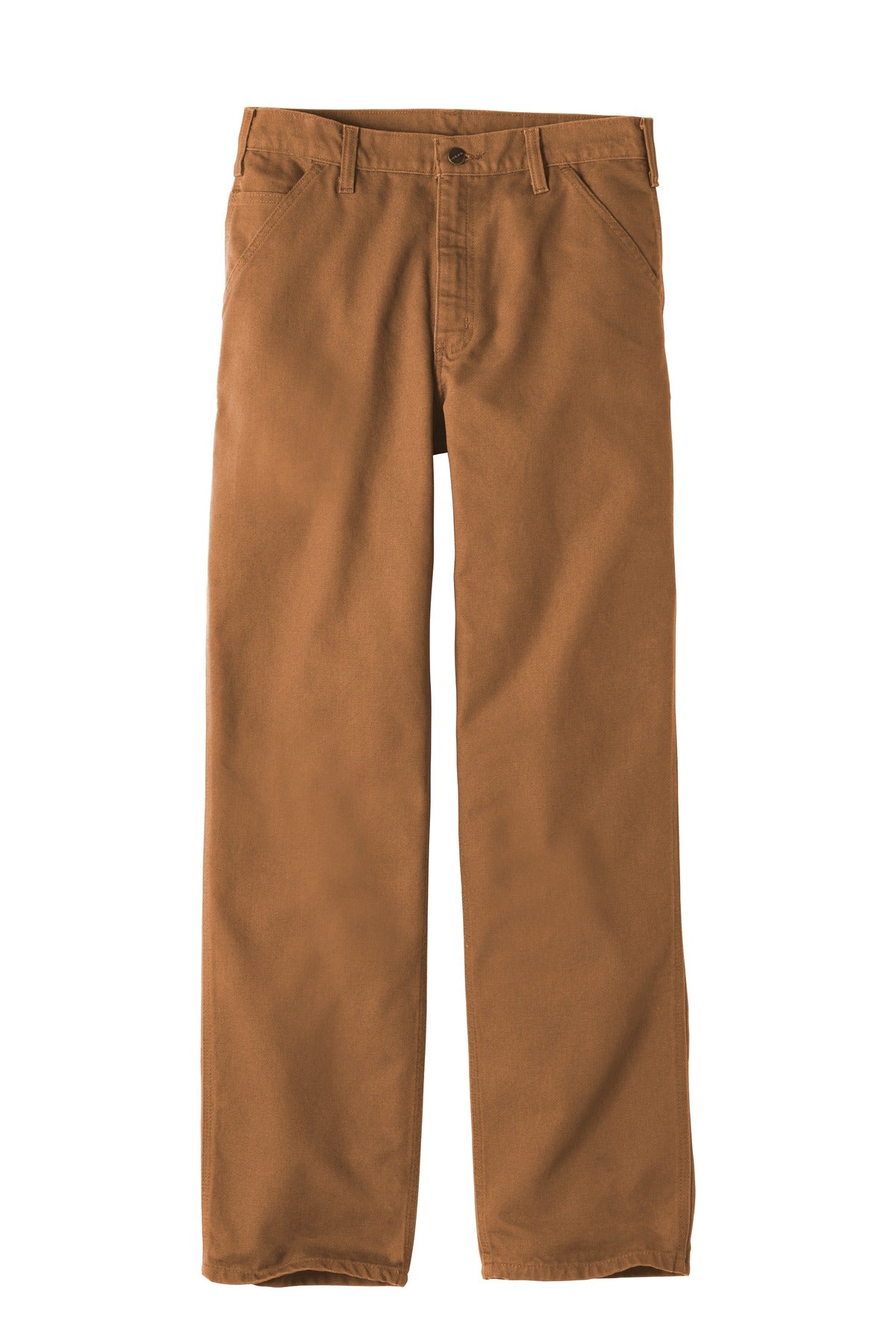 Front View of Carhartt Brown Carhartt Washed-Duck Work Dungaree. CTB11