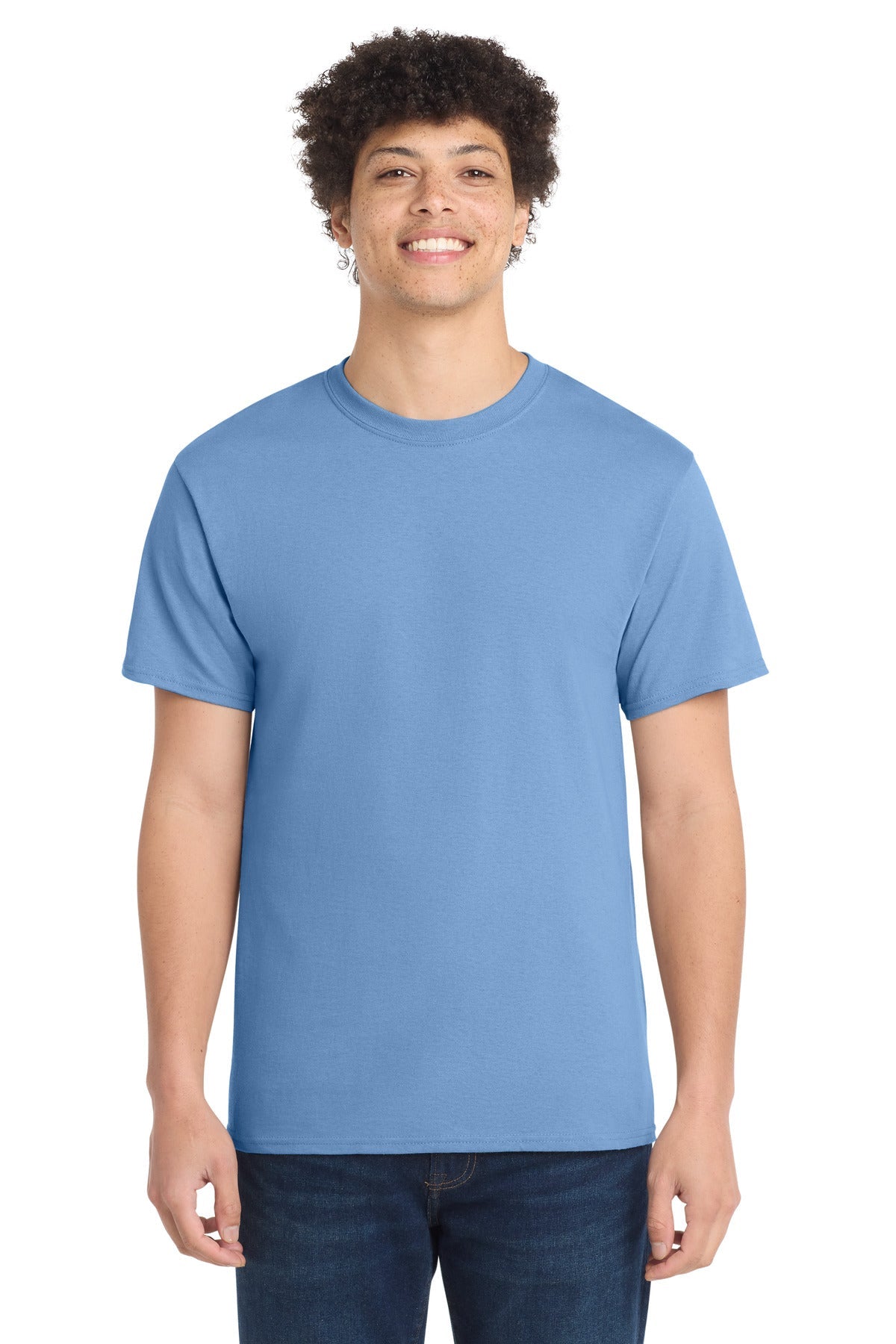Front View of Carolina Blue Port & Co Core Cotton Tee. PC54
